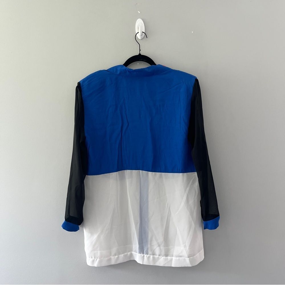 Vintage Nautical Colorblock Blouse Sheer USA Long Sleeve Button Front - Picture 2 of 8
